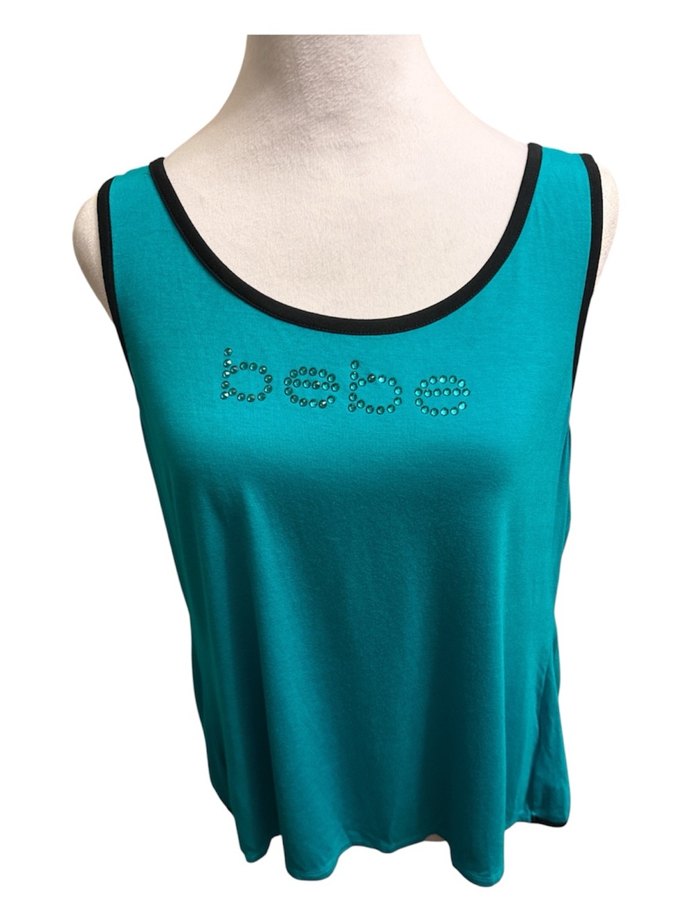 bebe Teal Tank Top with Crystal Swarovski Logo